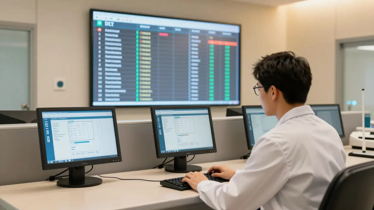 Doctors accessing secure, real-time patient records on a private DLT system in a modern hospital setting.