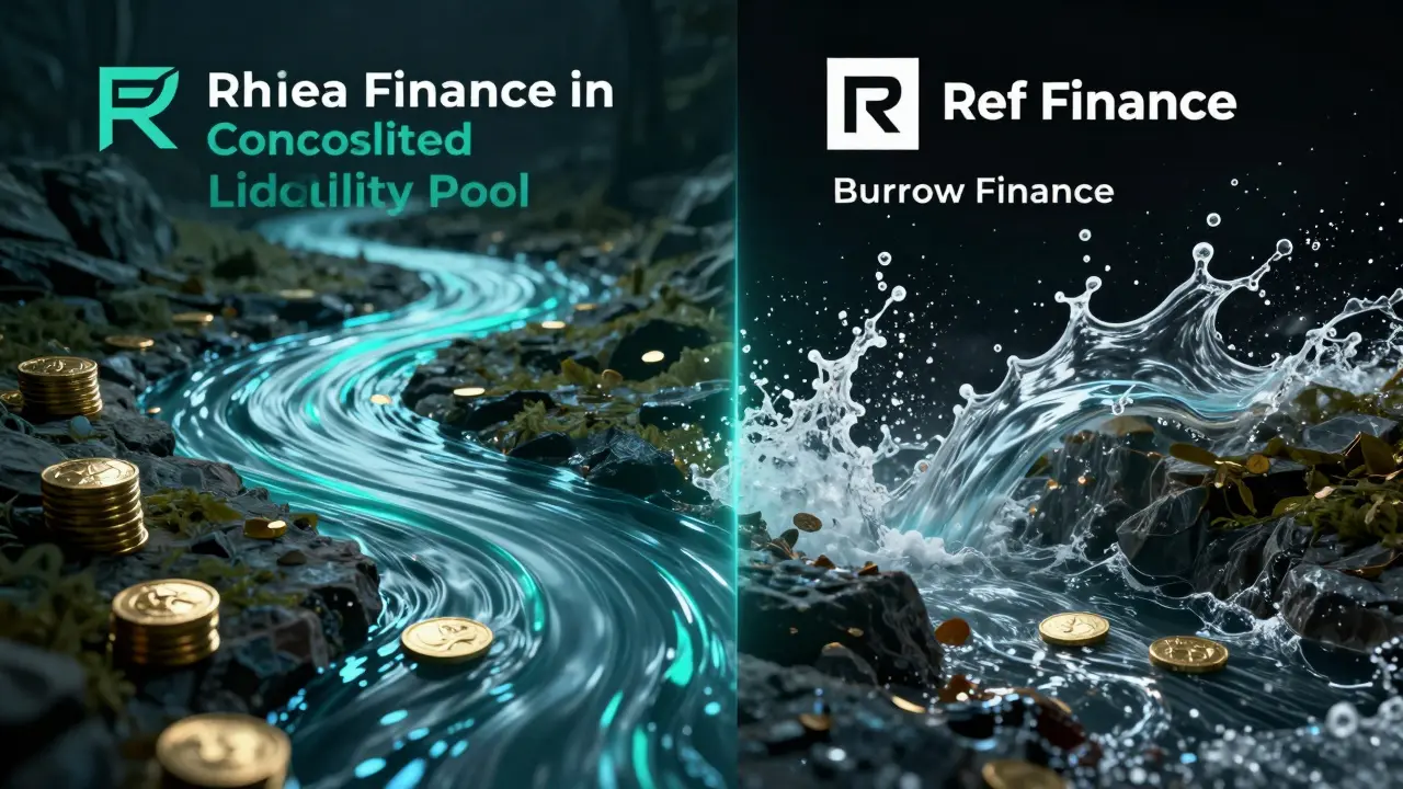 Before-and-after comparison of fragmented vs. consolidated DeFi liquidity pools on NEAR Protocol.
