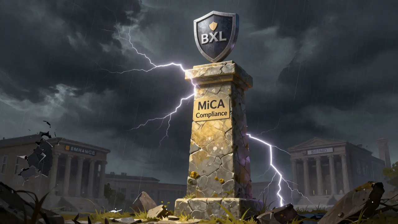 Regulatory compliance shield standing strong against storm of failed crypto exchanges.