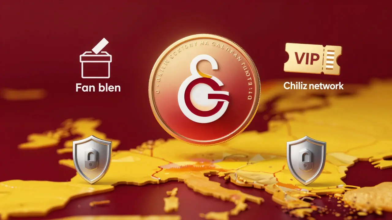 3D render of GAL token with voting and reward icons