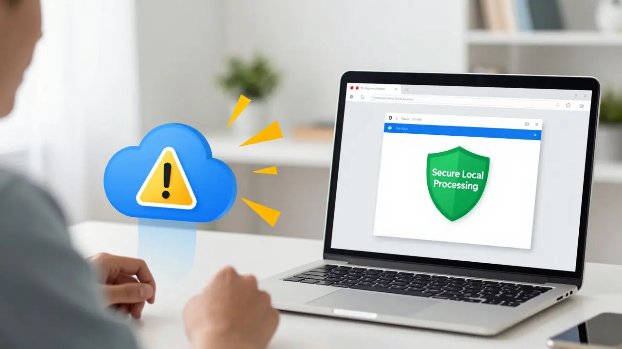 Comparison of risky cloud upload vs secure local browser processing