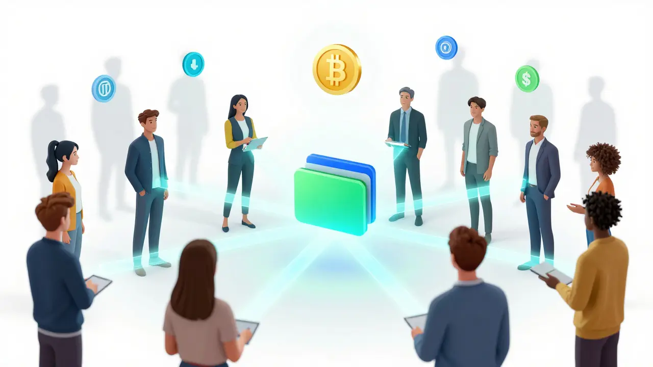 Fans connecting directly to creator via glowing crypto streams