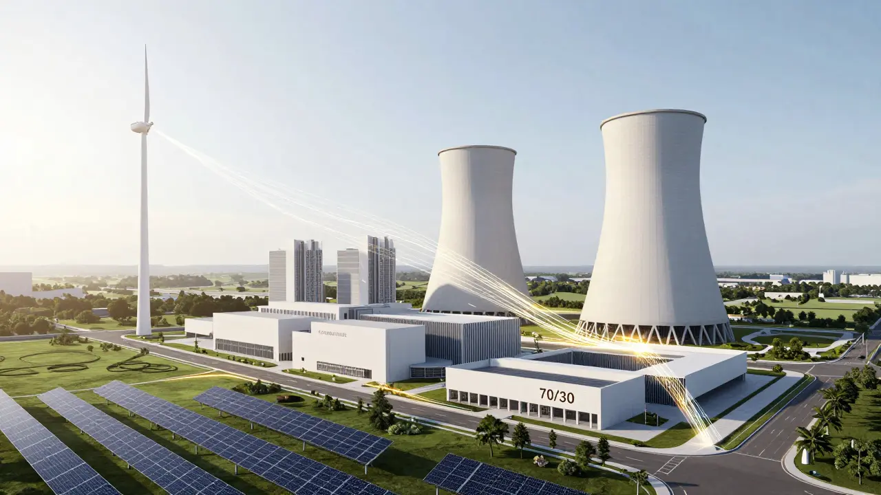 Futuristic power plant infrastructure designed for balanced energy distribution