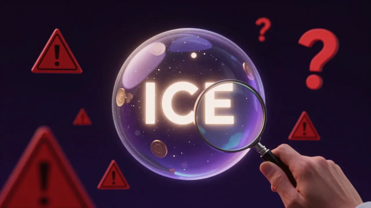 Hand inspecting a glowing token sphere amidst warning symbols