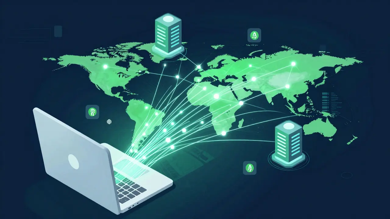 Laptop connecting to a global data network via decentralized bandwidth