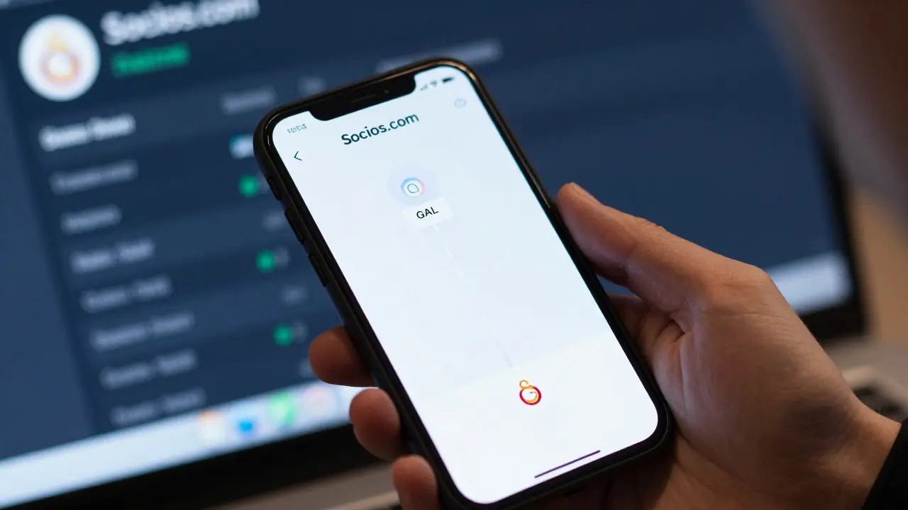 Smartphone showing Socios app for buying GAL tokens