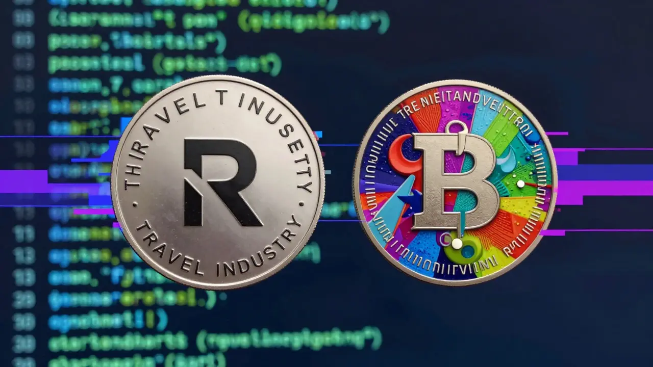 Two similar crypto tokens separated by glitch effect showing confusion