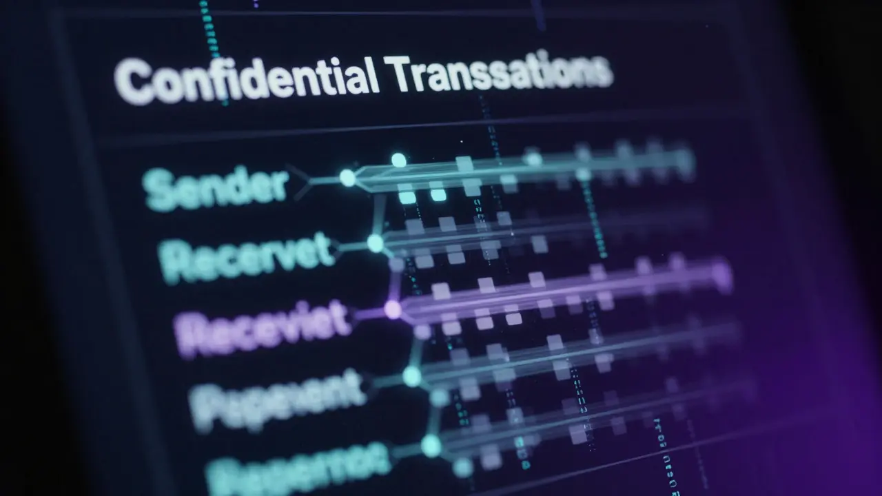 Abstract view of confidential transactions hiding amounts on blockchain