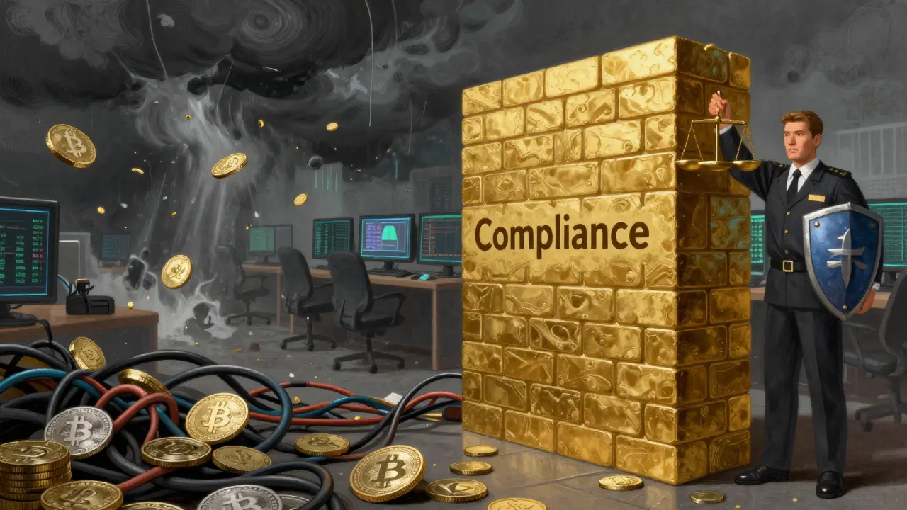 Fortified compliance wall protecting a trading floor from a digital storm