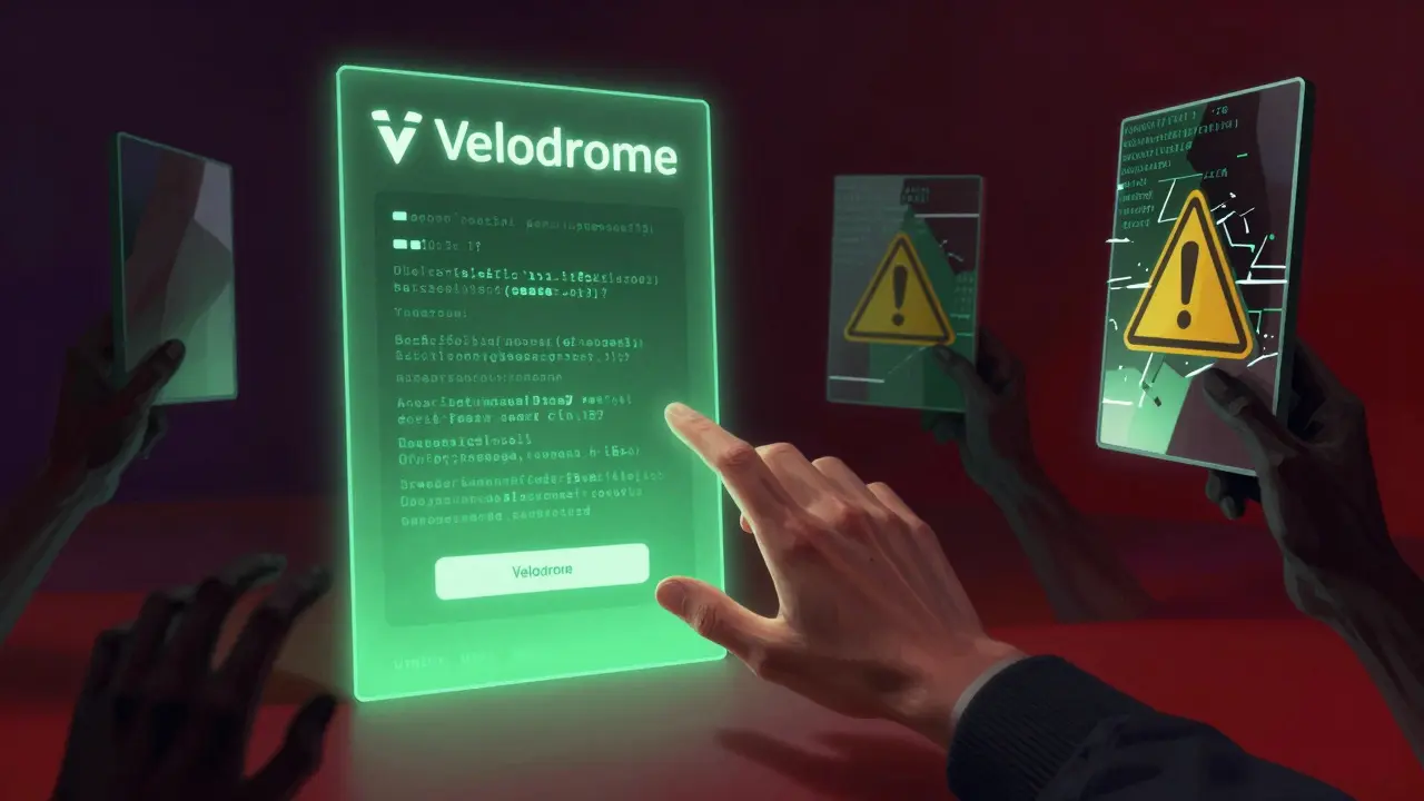 Hand reaching for a secure portal while shadowy fake mirrors lurk nearby, symbolizing phishing risks.