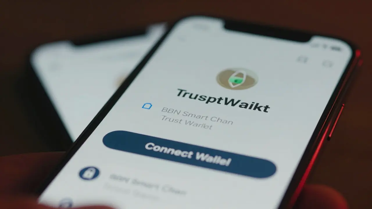 Smartphone showing crypto wallet connection with security warning indicators