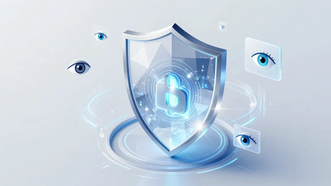Futuristic shield protecting crypto assets, symbolizing MPC security upgrades.