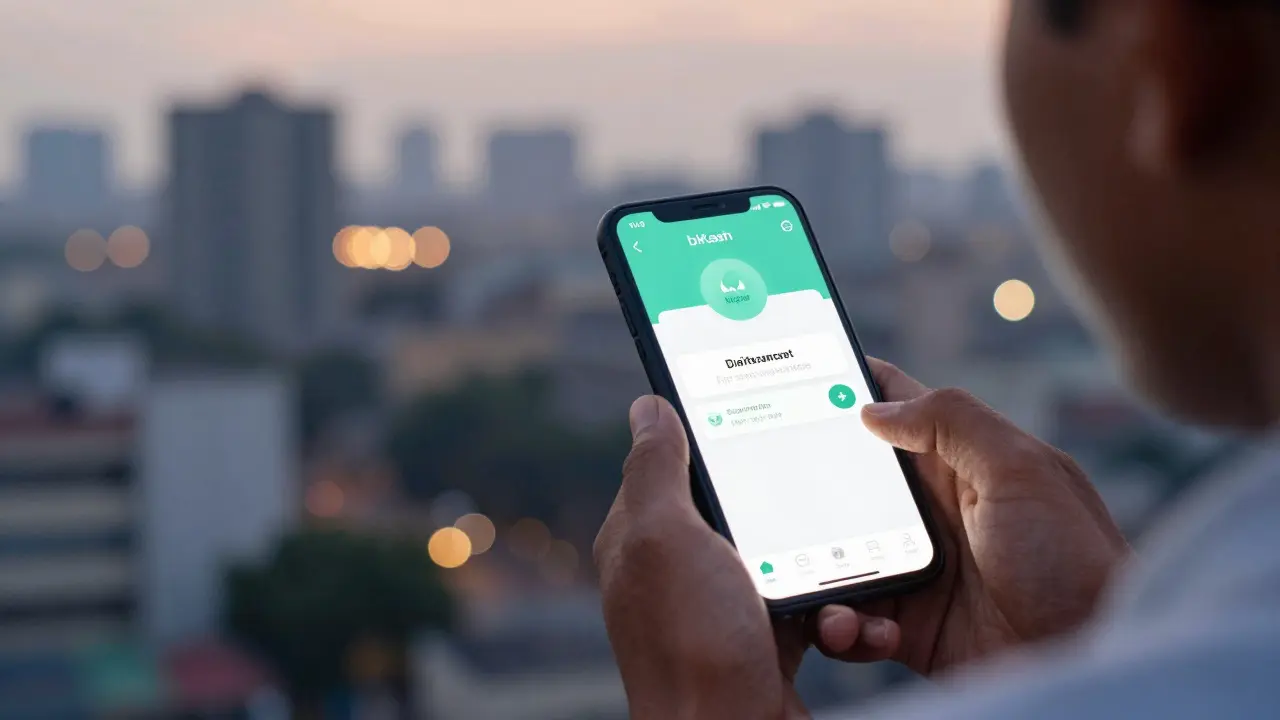 Person checking mobile money app success on smartphone