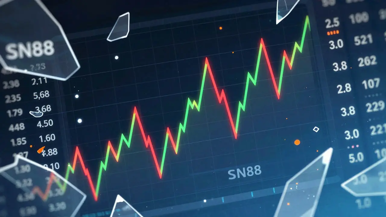 Abstract neon chart showing erratic price swings and fragmented data shards