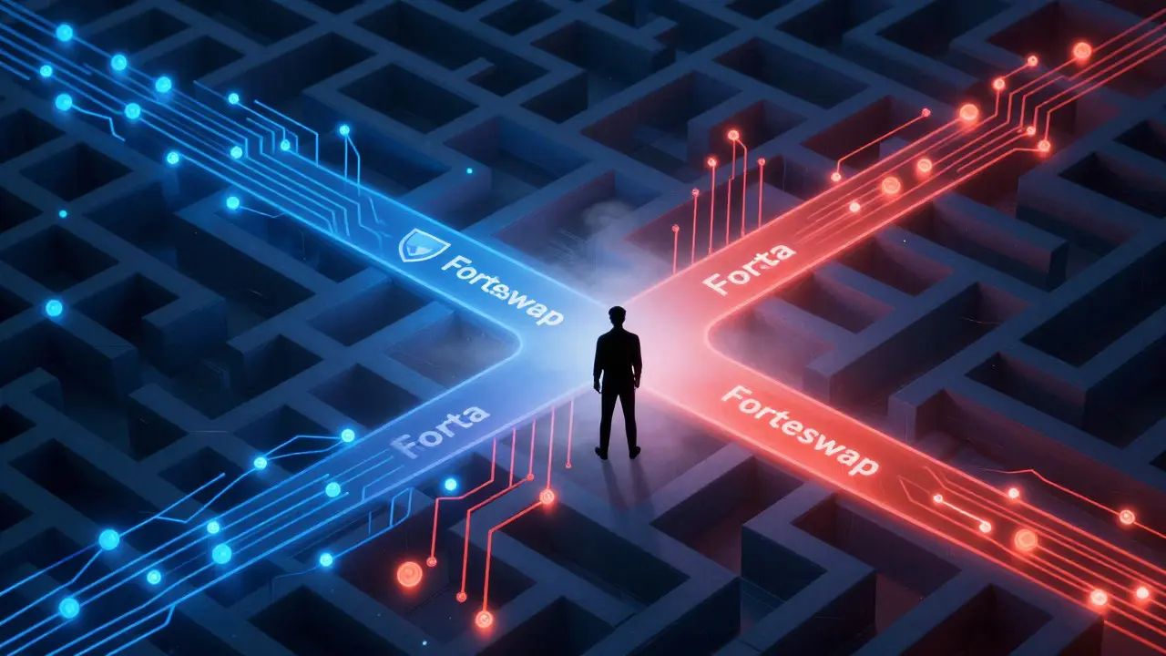 Digital maze illustrating confusion between Forta token and Forteswap