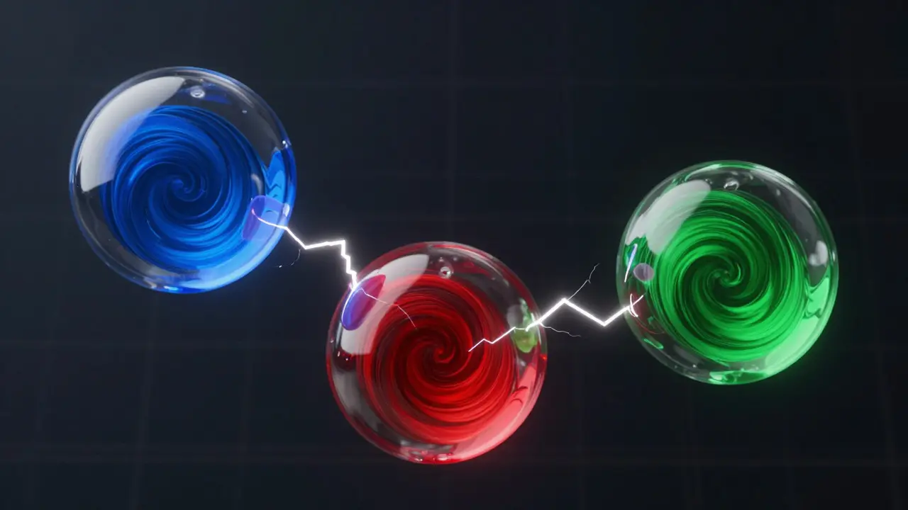 Floating glass spheres with different colored liquids showing price variance