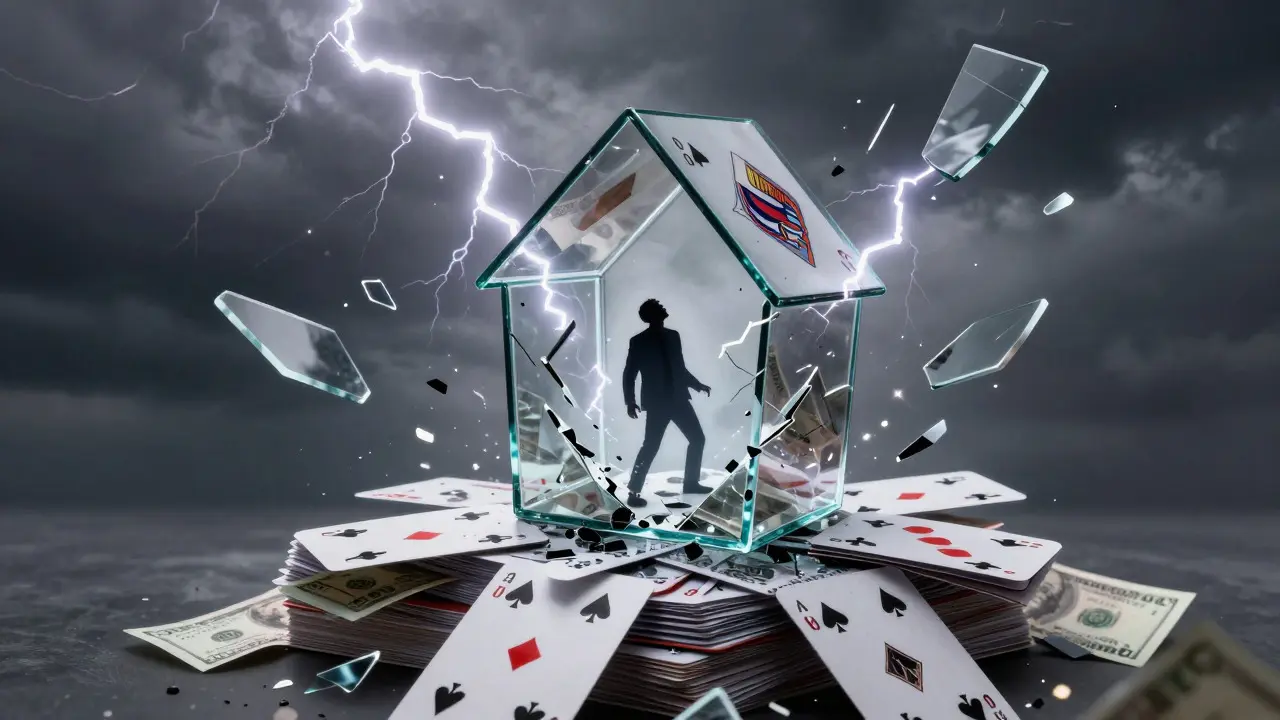 Shattering glass house representing forced liquidation risks