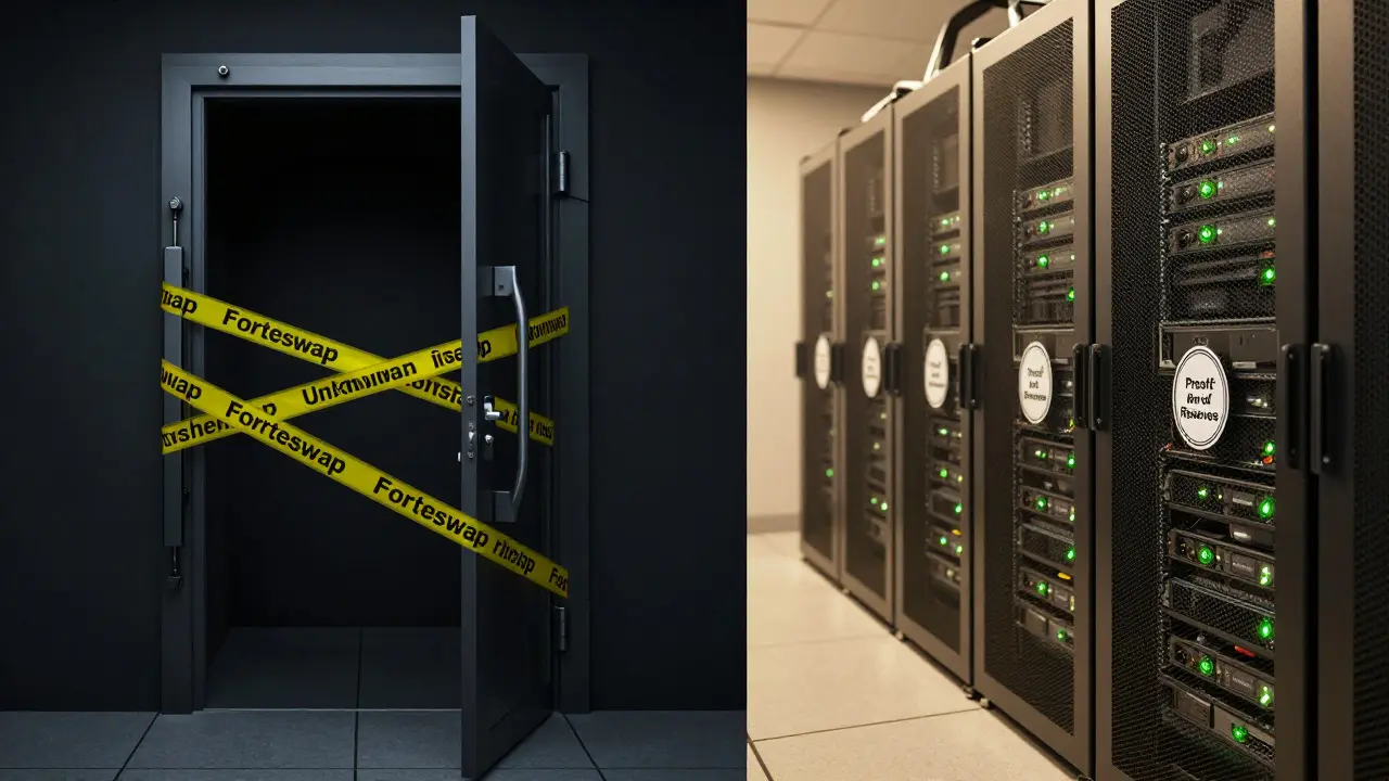 Split image contrasting risky unknown exchange with secure platform