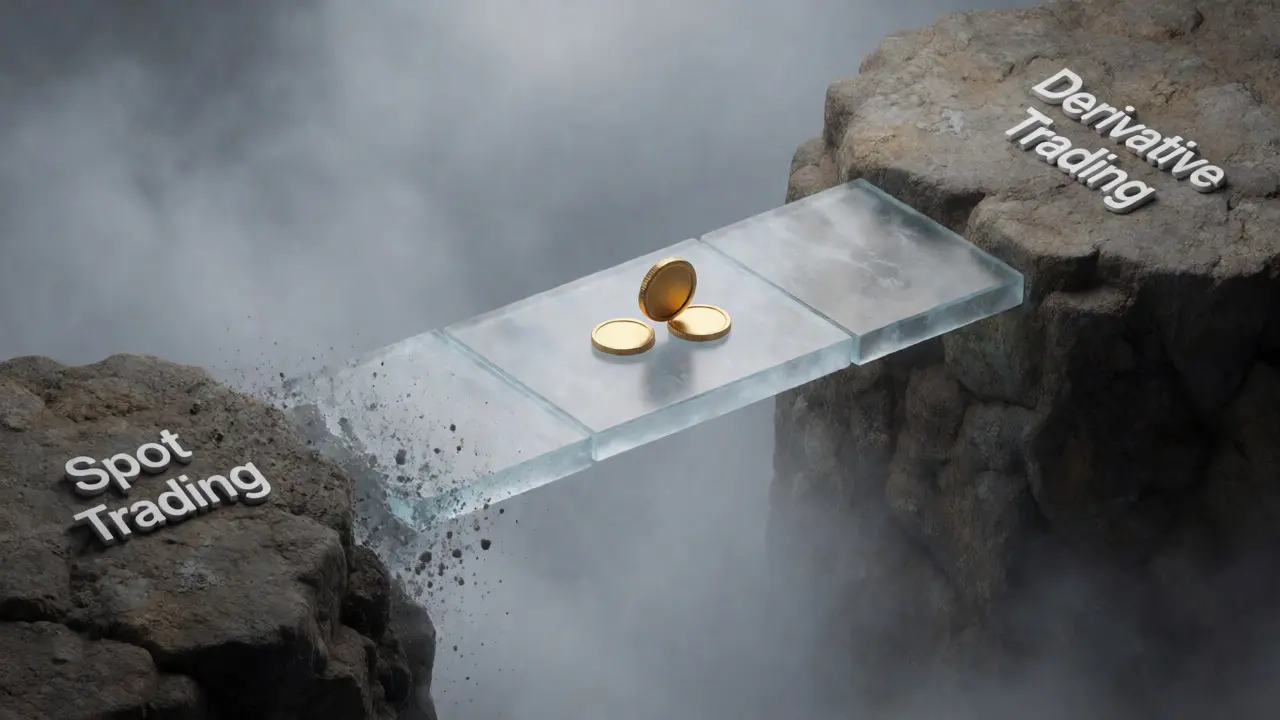 A fragile glass bridge over an abyss representing the risks of low liquidity on a new crypto exchange.