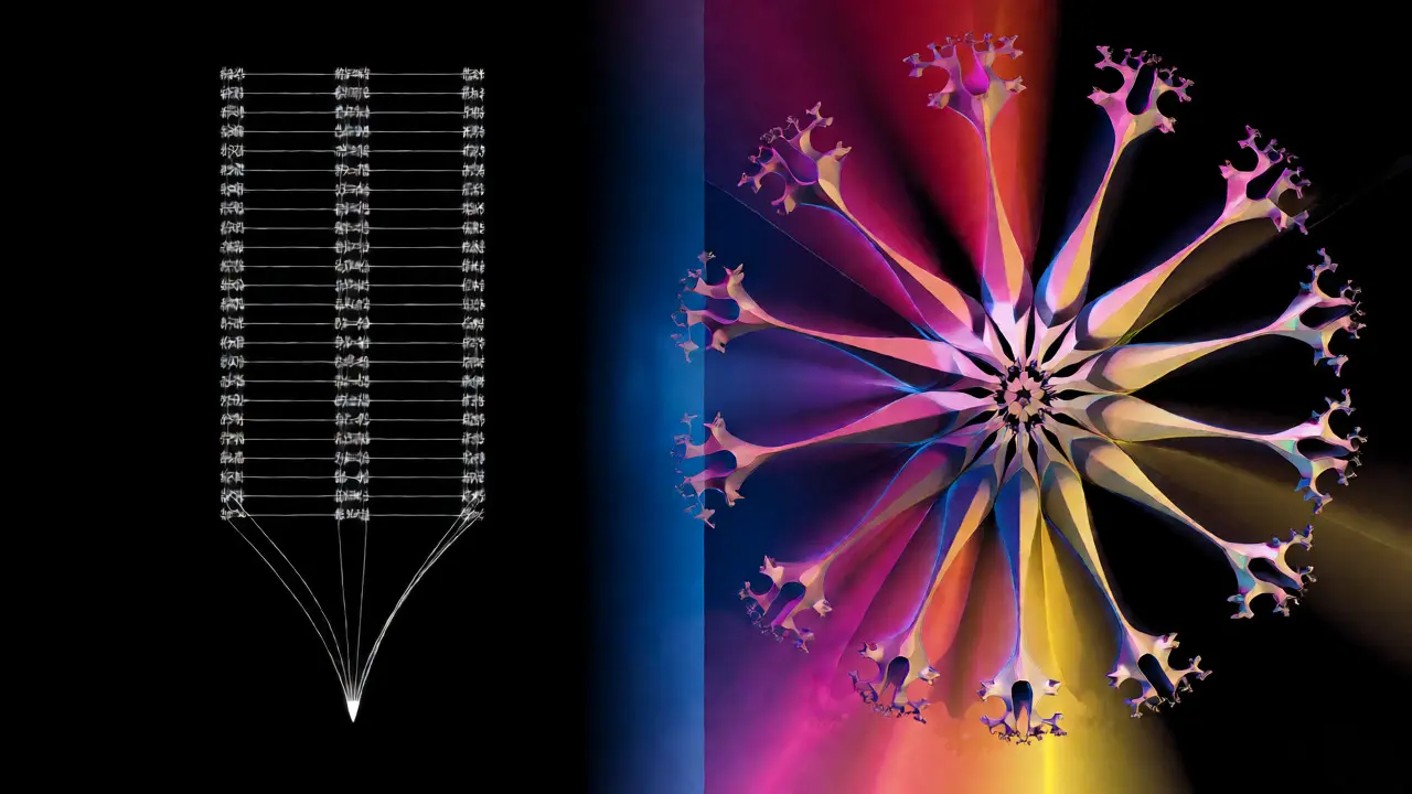 Artistic split view comparing binary trees and Patricia tries