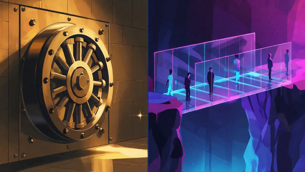 Comparison of secure vault versus fragile glass bridge