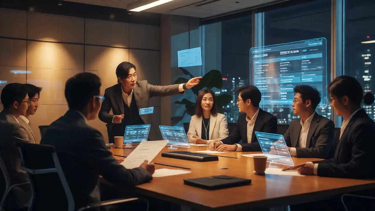 Compliance team reviewing token listings in a Tokyo office under JVCEA standards.