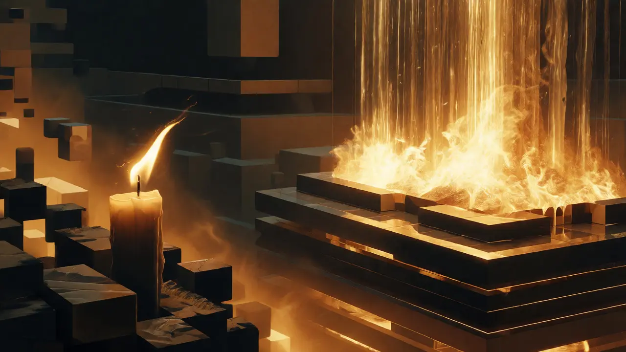 Conceptual art comparing a tiny candle flame for EchoDex against a massive fire for major DEXs.