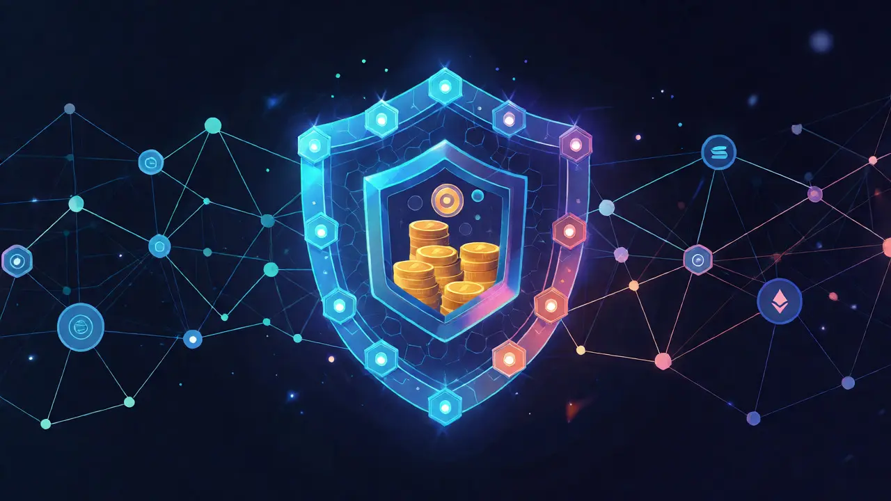 Digital shield protecting crypto vault with blockchain network connections