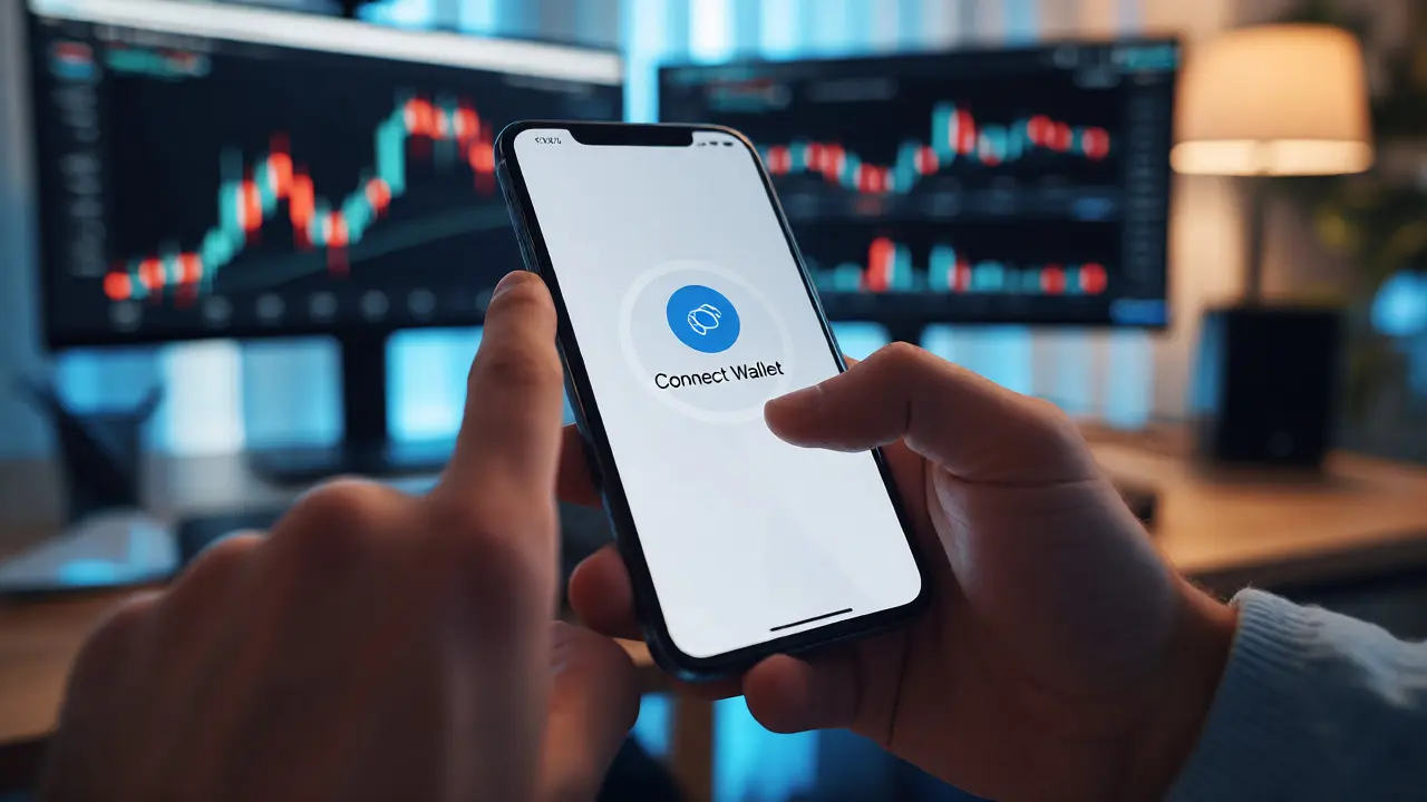 Hands connecting to crypto wallet on smartphone