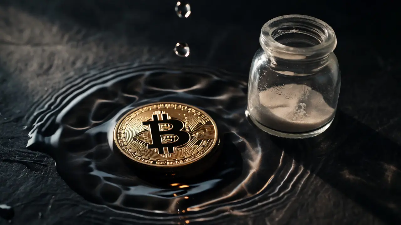 Bitcoin coin and drop of water symbolizing cautious investment