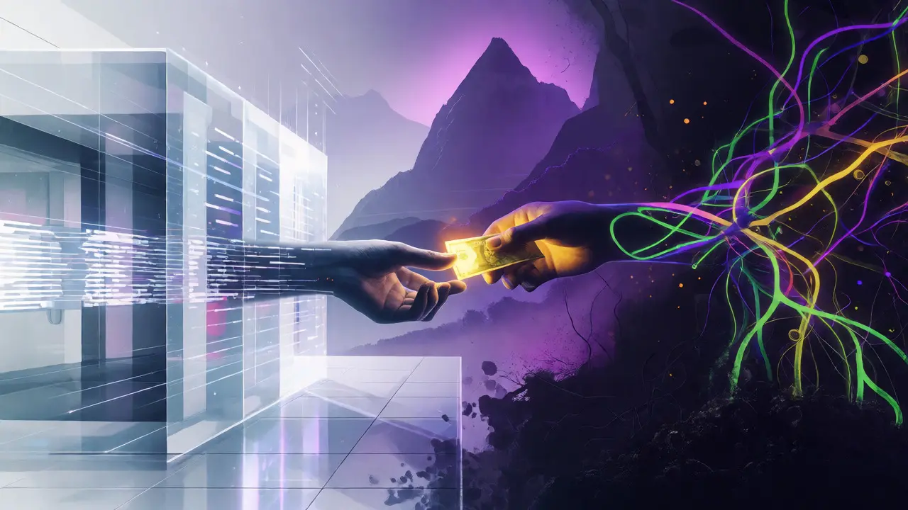 Conceptual art showing regulated vs underground crypto networks