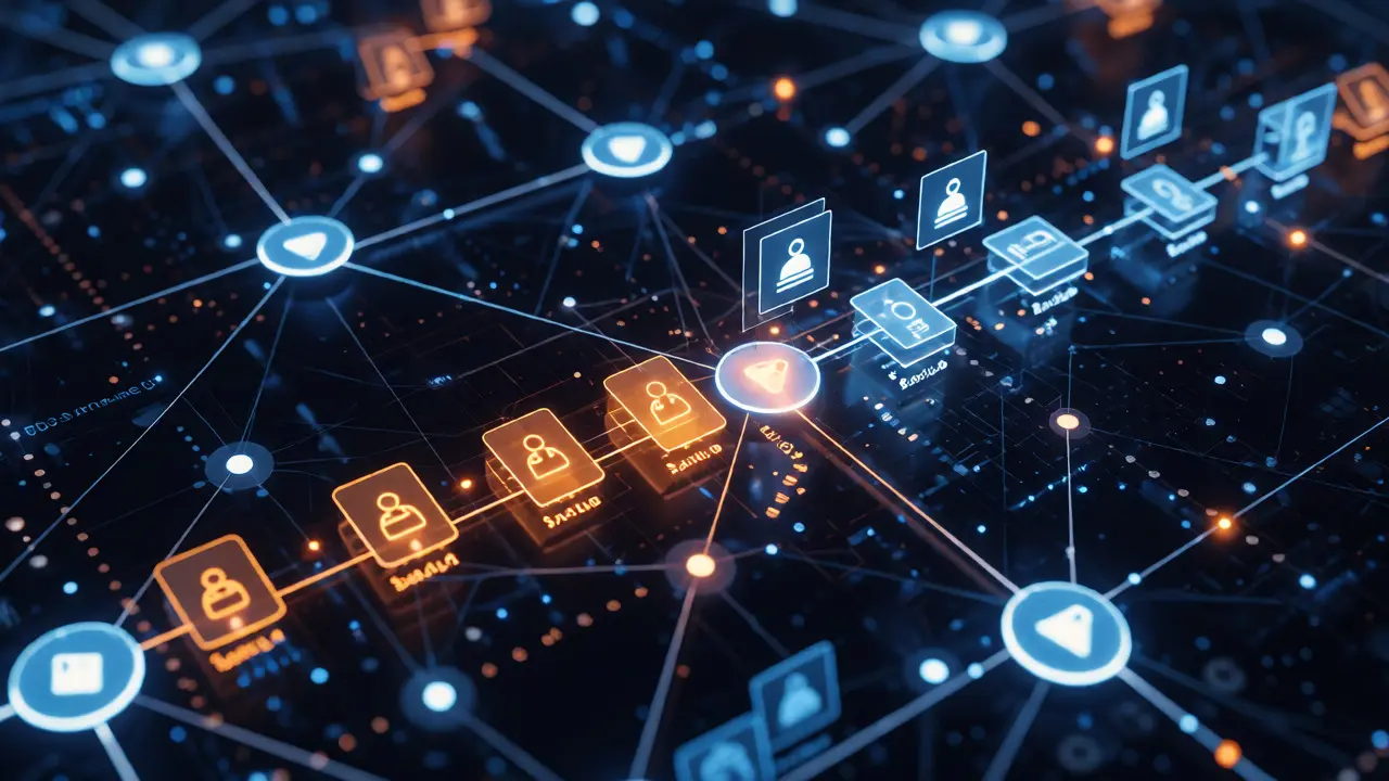 Digital network showing data flows and flagged crypto transactions