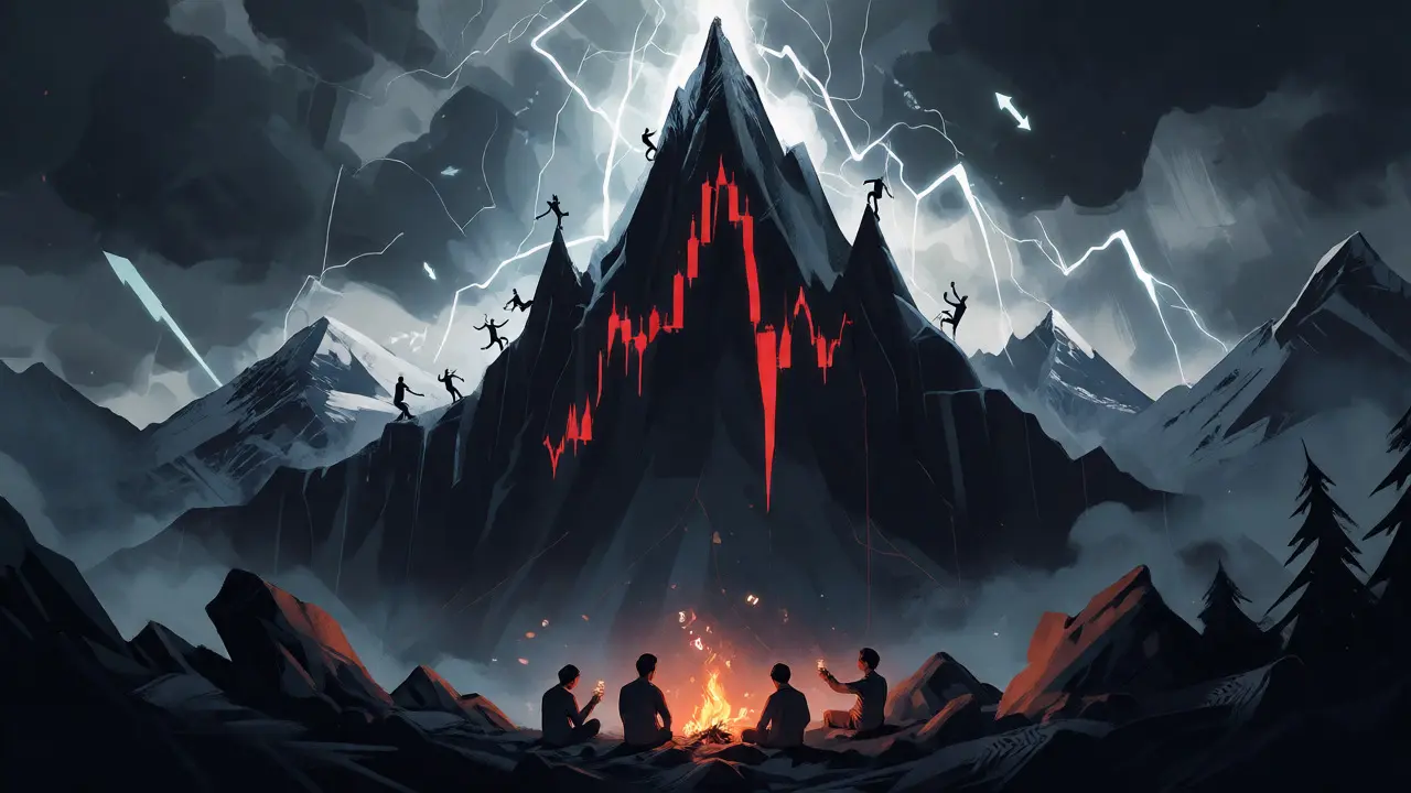 Dramatic visualization of FAT token price crash and volatile market risks