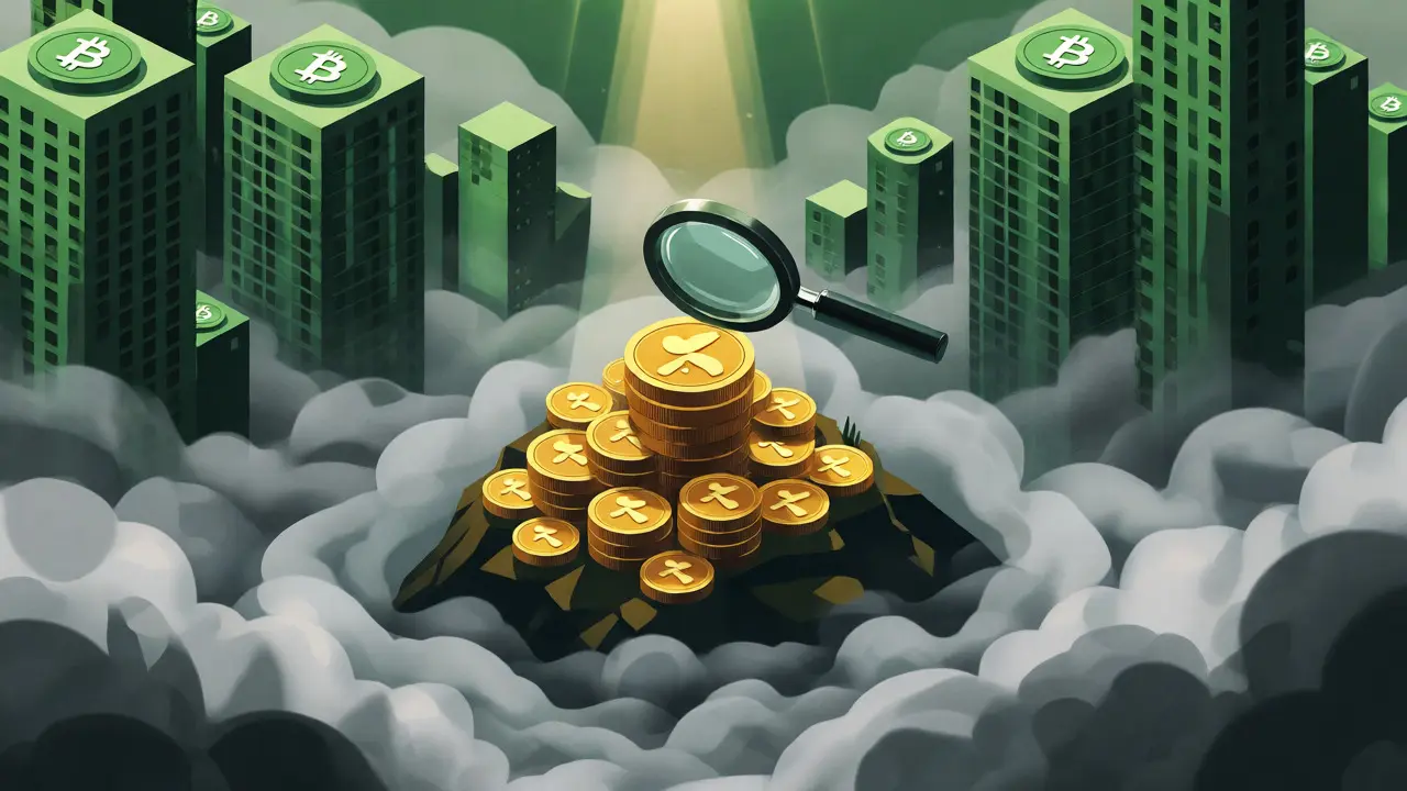 Magnifying glass inspecting isolated micro-cap crypto island