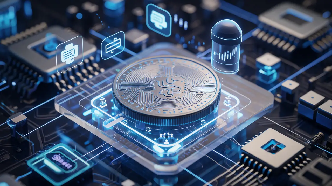 Metallic PROMPT coin above holographic Shell minting process