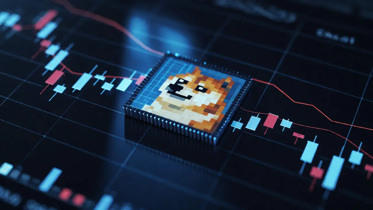 Pixel-art Doge NFT reflecting a downward-trending crypto price chart